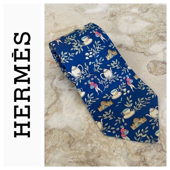 Hermes 100% Silk Printed Tie - Picture 1 of 12